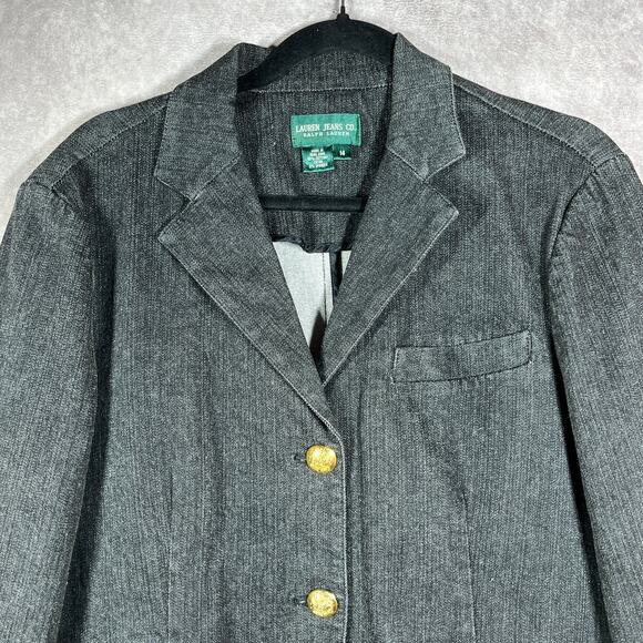 Lauren Jeans Co. Ralph Lauren Jacket Womens 14 Black Denim Pockets Academia Geek - Picture 2 of 10